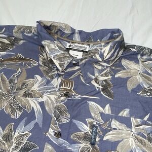 Columbia Shirt Blue Floral Aloha Hawaiian Outdoors Casual Pocket Men's XXL